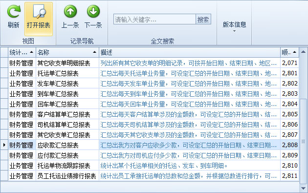 傲藍(lán)物流運(yùn)輸軟件-統(tǒng)計報表列表